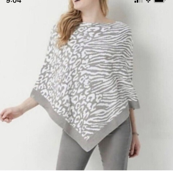 Barefoot Dreams Sweaters - Barefoot Dreams cozy chic ultra lite  Gray and White Animal Print Poncho NWT